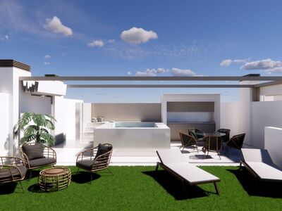Begane grond met zwembad, etage met jacuzzi